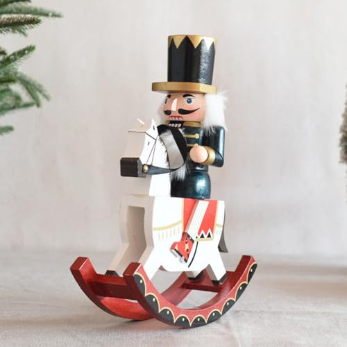 JOYWU Christmas Nutcracker Ornament,30cm Tall Wooden Nutcracker on Rocking Horse Figurine,Wooden Horse Soldier Figures,Rocking Soldier Xmas Statues,Tabletop Christmas Decor (Blue)