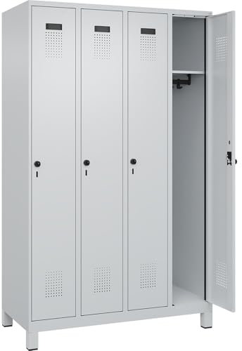 C + P Möbelsysteme C+P | Spind Evolo Plus | 4 Abteile | lichtgrau | B 1200 mm | mit Breiten Füßen | Drehriegel