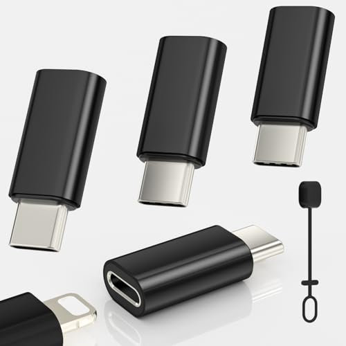 Zestiq adattatore da Lightning a USB C, 4 pezzi adattatore da Lightning a USB-C per iPhone 16/16 Pro/16 Pro Max/16 Plus/iPhone 15/iPhone 15 Pro, Galaxy S24/S23, iPad, non per audio/OTG, Nero