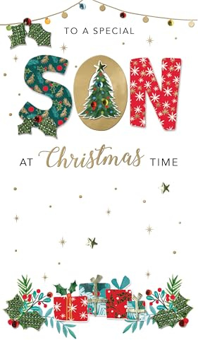 Embellished to A Special Son Champagne Hand-Finished Christmas Greeting Card XCDC460