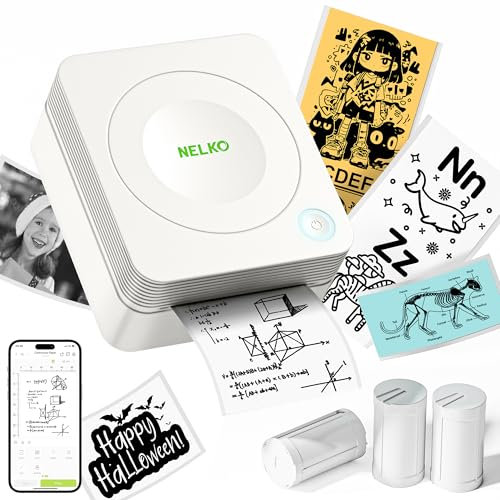 Nelko Aufkleber Drucker, PM230 Mini Drucker Bluetooth Portabel Sticker Maker mit 3 Rollen Papier, für DIY Erstellung, Studiennotizen, Bilder, Quittungen, Mehrere Vorlagen für Telefon & Tablet(gelb)