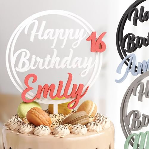 Personalisierbarer Cake Topper Happy Birthday | Hochwertige Dekoration mit Namen & Alter | Perfekt für Torten & Feierlichkeiten | Geburtstags Tortenstecker mit individuellem Wunschnamen und Zahl