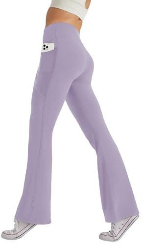 Glacspyg Damen Hose mit Taschen Yogahose Freizeit Jogginghose High Waist Sporthose Elastische Weite Bootcut Jazzpants