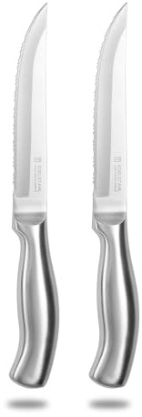 targzier Steak Knives,Set of 2, Small Serrated Kitchen Knife,23cm,Silver | Stainless Steel Edge,Steak Knife Set,Ergonomic Plastic Handle,Integrated Forging Small Kitchen Knives,Dishwasher Safe