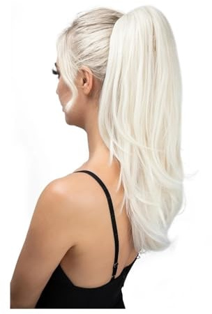Pferdeschwanz Extensions Synthetische Krallen-Clip-In-Pferdeschwanz-Extensions, lange glatte Haare, Daily Ware Haarteil Zopf mit Band, Pferdeschwanz Ponytail Extension(White Blonde)