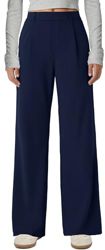 Gracyoga Hose mit weitem Bein für Damen, dehnbar, zum Überziehen, Arbeitshose, hohe Taille, Business-Hose, Freizeithose mit Taschen
