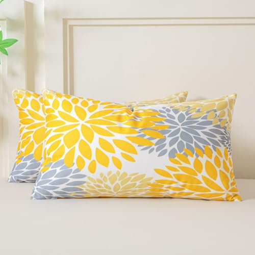 Miuyunya Samt Kissenbezüge Gelb 50x30 Kissenhülle Strohgelb Grau 2er Set Sofakissen Samtkissen Dekorative Kissenbezug Moderne Weich Lendenkissen für Wohnzimmer Herbst Winter Kissen Deko