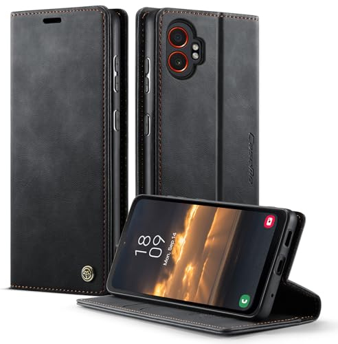 owlhold Handyhülle Samsung Galaxy XCover 7 Pro hülle Premium PU klapphülle RFID Lederhülle Faltbare Handytasche Schutzhülle Kartenfach Standfunktion hülle Samsung Galaxy XCover 7 Pro 5G - Schwarz