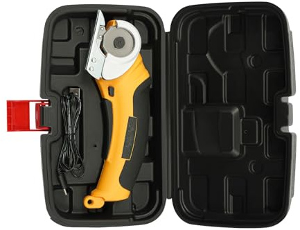 Kartonschneider Elektrischer Schere, Kabellose Rollschneider Akku-Universalschneider Rotationsschneider, Papierschneidemaschine, Akkuschere für Stoff Teppich Leder Filz inkl. Aufbewahrungsbox