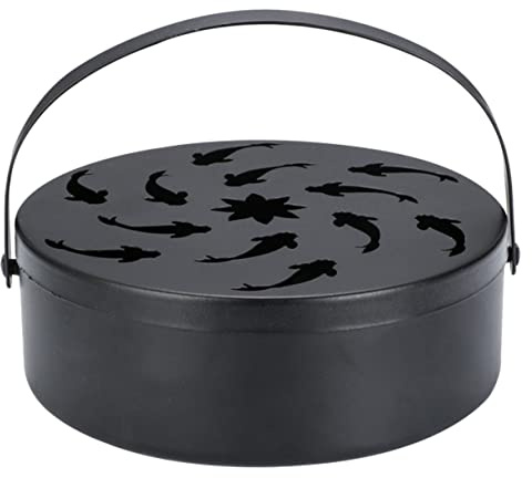 MUELODSIC Portable Metal Holder Lid, Black Iron Incense Rack Built-in Coil Plate, Compact Carry Handle for Indoor and Outdoor Use