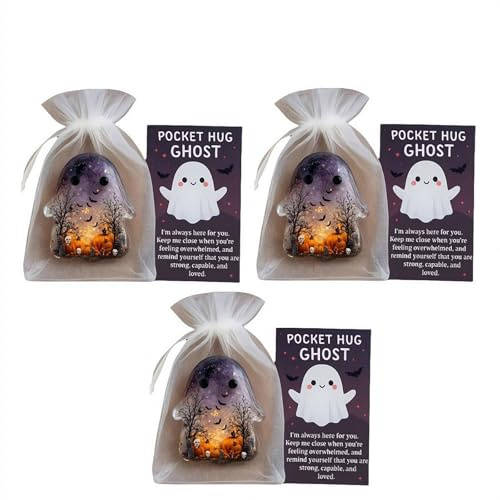 ghost Pocket Cards - 4 Pack Pocket Hug with Encouragement Card, Cute Mini Acrylic Charm, Mini Keepsake, Inspirational Gift for Friends