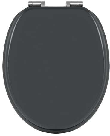 WOLTU Toilettendeckel mit Absenkautomatik Holz, Toilettensitz Klodeckel Klobrille WC Sitz O-Form mit Scharnieren, Quick-Release Funktion für leichte Reinigung, Anthrazit
