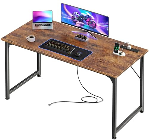 PRAISUN 47 X 20 Inch Computer Desk, Power Outlets, USB-C, Rustic Brown