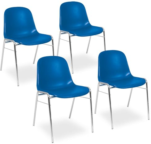 BRB 4 Kunststoffschalenstühle, verchromtes Untergestell, BxTxH 495x520x770 mm (blau)