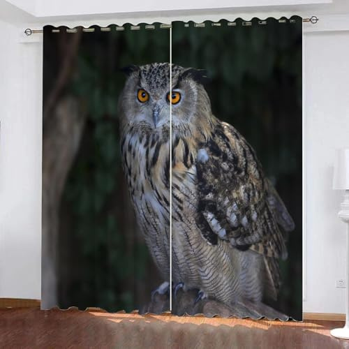 MARBRE 3D Eule Vorhänge Blickdicht 2er Set Gardinen Abdunkelnde Wärmedämmung Tier Schiebevorhänge mit Ösen für Wohnzimmer Schlafzimmer Dekoration B 220 x H 215cm(Image 13-14)