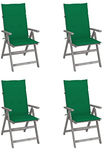 Runheo Hochlehner Verstellbar 4 STK. mit Auflagen, Massivholz Akazie Grau, 5-Fach verstellbar, Bequeme Gartenstühle für Balkon und Terrasse