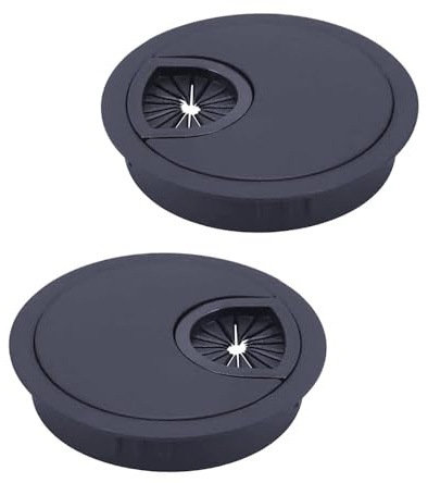 COEWUR 2PCS Desk Grommet 60mm, Metal Desk Cable Hole Cover, Zinc Alloy Computer Desktop Grommets Wire Organizers, Reinforced Round Wire Organiser Caps for Pc Computer Ports, Black
