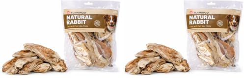 Flamingo Leckerli Hund – Natur Kaninchenohren – 200g – glutenfrei – naturbelassen – unterstützt Zahnpflege (Packung mit 2)