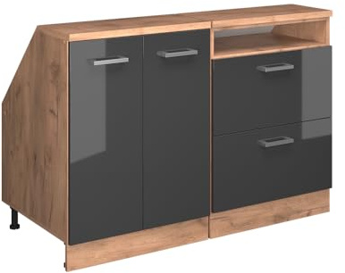 Vicco Dachschrägenschrank-Set Rion, Anthrazit Hochglanz/Goldkraft Eiche, B120 x T60 cm 2er Set, platzsparend für Dachschrägen