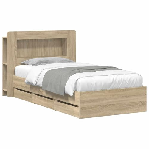 vidaXL Bettgestell mit Stauraum Sonoma-Eiche 80 x 200 cm Holzwerkstoff, Moderner Stauraum-Bett, rechteckiger Rahmen, stylisches Mobiliar für Schlafzimmer, effizientes Zuhause