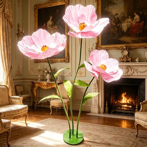 YUANXIN Große Künstliche Mohnblumen, 3 Stiele, 175 cm Hoch, wasserdichte Papierblumen, Dauerhafte Dekoration für Hochzeit, Schaufenster, Party, Wohnzimmer