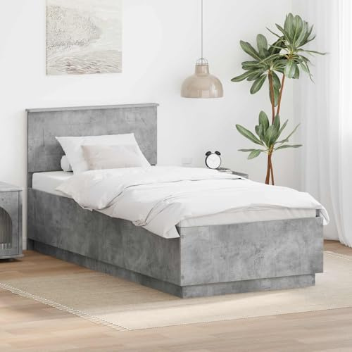 Teenpull Bettrahmen mit Kopfteil Beton Grau 70 x 190 cm Holzwerkstoff modernes Schlafzimmer Möbelset mit LED-Beleuchtung USB-Anschluss und verstellbarem Komfort für Wohnraum