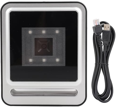 Lettore di codici a barre fisso 1D e 2D, lettore di codici QR, scanner da banco senza mani con cavo USB e luce LED, scanner omnidirezionale plug-and-play per la cassa del punto