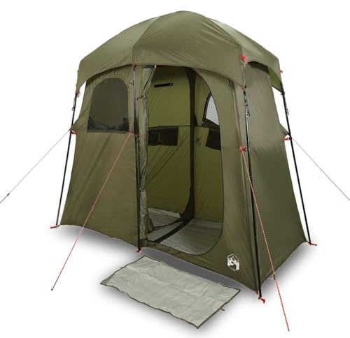 QJBSAVVA Duschzelt 2 Personen Olivgrün Umkleidezelt mit 2 Kabinen Sichtschutz für Camping und Outdoor Stehzelt mit Abnehmbarem Überzelt und Tragetasche 256 x 136 x 225 cm