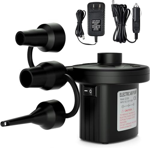 Electric Pump for Inflatables Electric Air Pump, 240V AC/12V DC (Home/Car), 3 Nozzles, Quick Inflate/Deflate, for Air Mattress Air Bed Swimming Ring Inflatable Boat Sofa