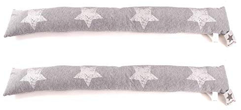 Zugluftstopper grau beige - Passgenauer 90cm Luftzugstopper - Zugstopper Tür und Fenster (Grau, 2er Sparset Stern)