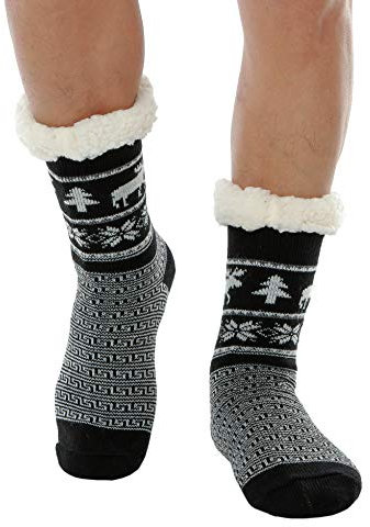 WYTartist Calze a Pantofola Uomo Calzini Invernali per Casa Suola Antiscivolo Calzini per la Casa Calzini Casuali per Maglieria Calzini Termici Comodi e Traspiranti (Elk (Black))
