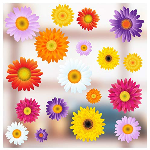 Stickers4 Blumen-Fensteraufkleber - 18 einzelne farbenfrohe Blumen-Fenster-Sticker mit statischer Haftung als Deko für Fenster und Glastüren