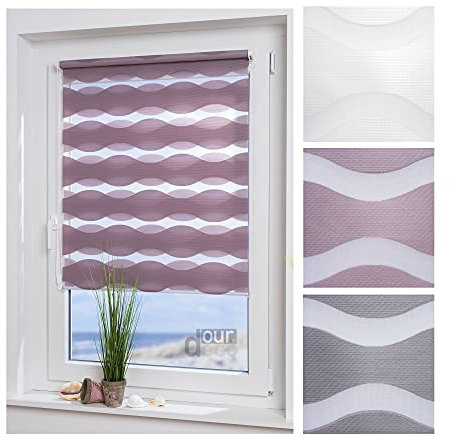 ourdeco® Doppel-Rollo, Duo-Rollo / 80 x 210 cm in Wellenform Wave Altrosa/lichtdurchlässig, Blickdicht/Klemmen=Montage ohne Bohren=Smartfix=Klemmfix=Easy-to-fix