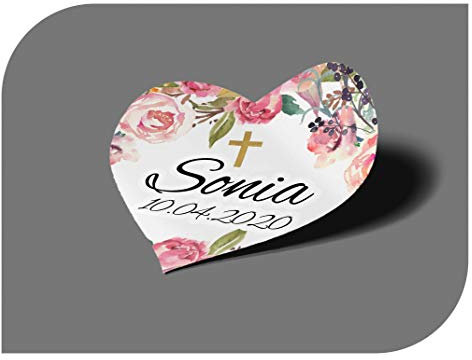 CrisPhy Pegatinas Personalizadas Comunion o Bautizo con Nombre y Fecha, Etiquetas Adhesivas para Invitacion Boda, Compromiso, Cumpleaños, Fiesta, Vintage, Sellos (Modelo 7)