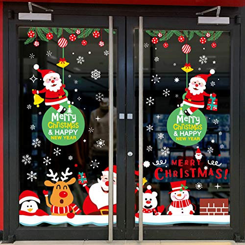 Santa Claus Schneemann Weihnachten Xmas Fensterbilder Aufkleber Dekoration Schneeflocken Fensterbilder Merry Christmas Schaufensterdekoration Wandaufkleber Für Weihnachtsfensteranzeige-a 125x110cm