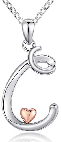 CELESTIA Buchstabe C Kette für Damen Mädchen, 925 Sterling Silber Roségold Anfangsbuchstaben und Herz Anhänger, Personalisierte Schmuck Geschenke für Sie