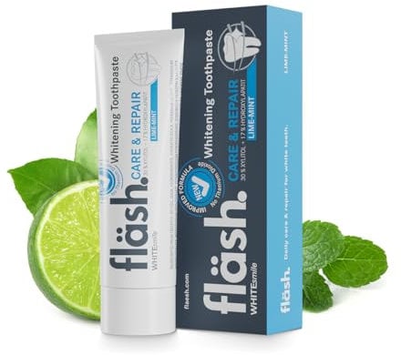 fläsh. Whitening Toothpaste Zahncreme | 75 ml Tube | mit 30% Xylitol und 17% Hydroxylapatit für den doppelten Kariesschutz | Limette-Minze Geschmack