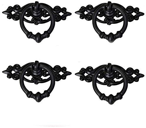 SagaSave Vintage Ziehgriff, Retro-Ring-Griff, Antik-Zink-Legierung, Ziehgriffe für Schrank, Schublade, Tor, Kleiderschrank, Schrank, Schwarz, 4 Stück