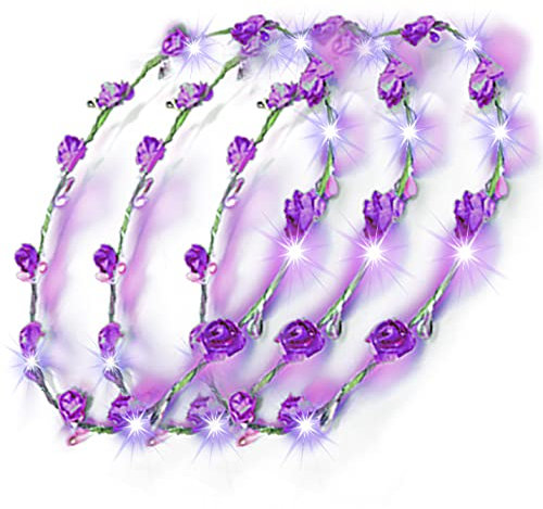 LED Blumenkranz Silvester Haarschmuck Blumen Stirnband Kranz Haarband Damen Blumendekor Kopfschmuck für Hochzeit Party Leucht (Lila 3x)