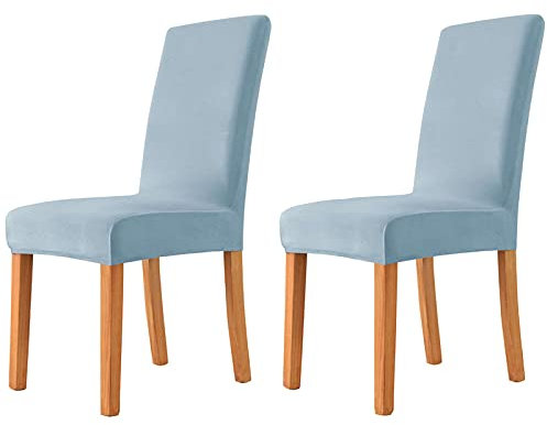 JHLD Stuhlhussen, Samt Stuhlbezug Stretch Stuhlhusse Beschützer Stuhlhussen Esszimmerstuhl Sitzbezüge Maschinenwaschbar Für Wohnzimmer Schlafzimmer-Hellblau-Satz von 2