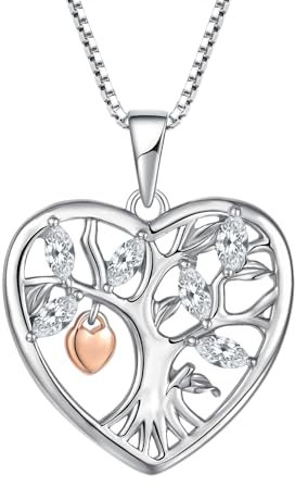 YL Lebensbaum Halskette und Vorhängeschloss 925 Sterling Silber Stammbaum Schloss April Geburtsstein Weiß Zirkonia Schmuck Geschenke für Damen Mutter Freundin