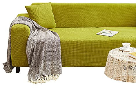 Surwin Copridivano Elasticizzato 1 2 3 4 5 Posti, Moda Tinta Unita Elastico Universale Copridivani con Braccioli Fodera per Divano Antiscivolo Sofa Mobili Protettore (1 posti - 90-140cm,Erba Verde)