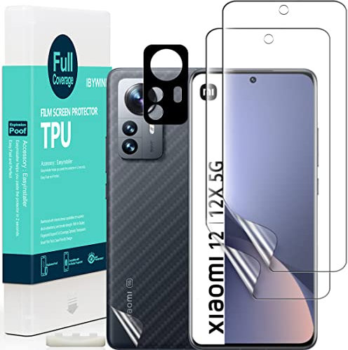 Ibywind Protection Écran pour Xiaomi 12/12X 5G 6.28[Paquet de 2],Protection arrière Effet Fibre de Carbone,Compatible avec Lecteur d'empreintes digitales