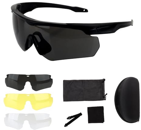 ToopMount Sportbrille ANSI Z87.1 Schießbrille, Sonnenbrille mit Antibeschlagbeschichtung, Fahrbrille mit 3 Gläsern für Damen und Herren, Radfahren, Wandern, Laufen (Schwarz)