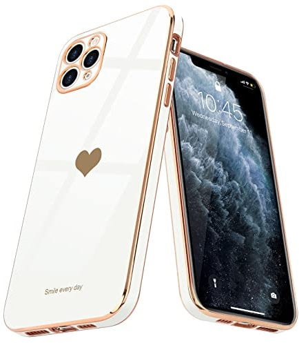 Teageo for iPhone 11 Pro Max Case Cute Heart Pattern for Women Girls Slim Luxury Bling Plating Soft TPU Anti-Scratch Shockproof Bumper Phone Case for iPhone 11 Pro Max, White