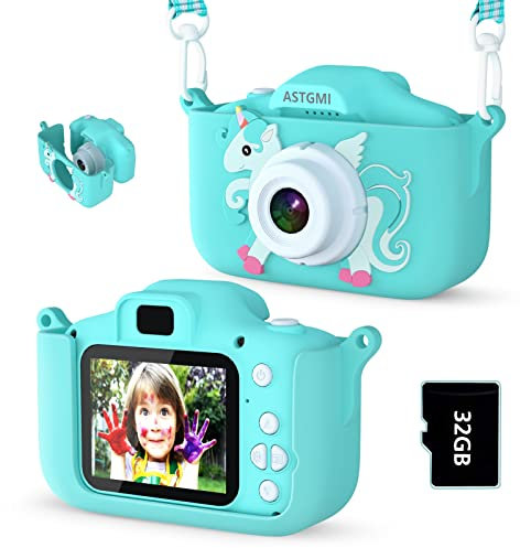 ASTGMI Macchina Fotografica Bambini, 12MP Mini Ricaricabile Fotocamera Digitale Bambina Videocamera Regalo per Ragazze Ragazzi 3-10 Anni, con Scheda 32 GB, Regali Giocattolo di Natale & Compleanno