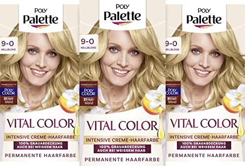 Poly Palette Vital Color Intensive Creme-Haarfarbe 9-0 Hellblond (115 ml), natürlich-aussehende & langanhaltende Coloration, permanente Coloration für 100 % Grauabdeckung auch bei weißem Haar