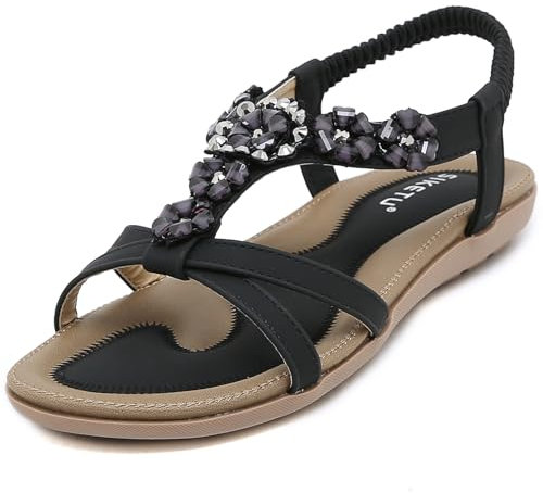 ZDQ Sandali Donna Estive Eleganti Bassi Comodi Basse Casual Bohémien Scarpe Nero 43 EU = Produttore Taglia 44
