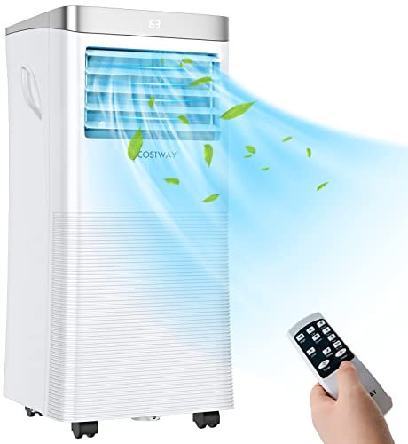 COSTWAY 4 in 1 Portable Air Conditioner, 9000 BTU Mobile Cooler, Fan and Dehumidifier with Sleep Mode, 24H Timer, 2 Fan Speed, Remote Control & LED Display