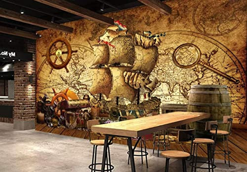 Papier Peint Panoramique Carte Du Monde Pirates Nautiques Papier Peint 3D Intissé Decoration Murale Chambre Salon